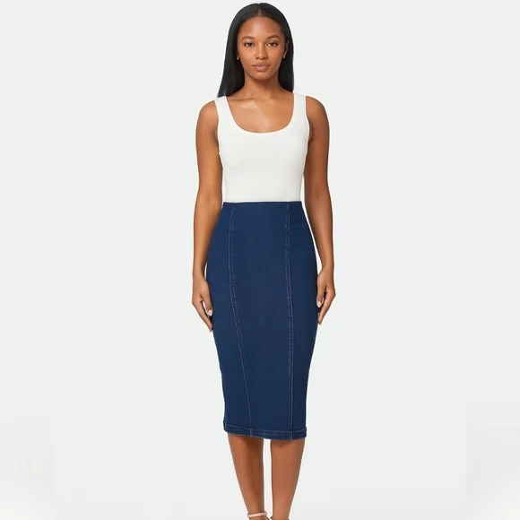 New York & Company, Zip-Back Denim Midi Pencil Skirt, Size 2 - Picture 6 of 6